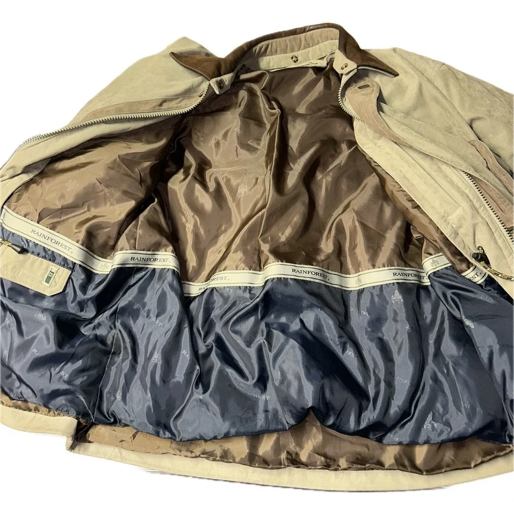 VTG Rainforest Men Barn Chore Coat Jacket M Tan Down Filled Removeable Zip Liner